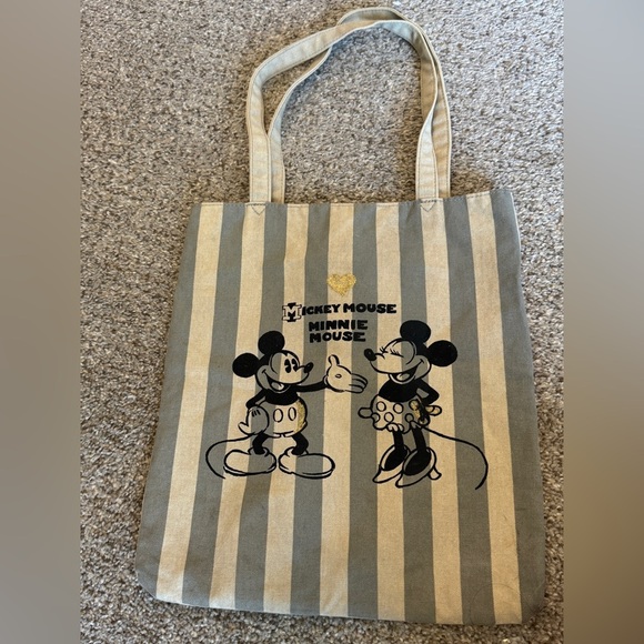 Mickey Mouse & Minnie Mouse Striped Tote Bag - Gray and Cream - Picture 2 of 6